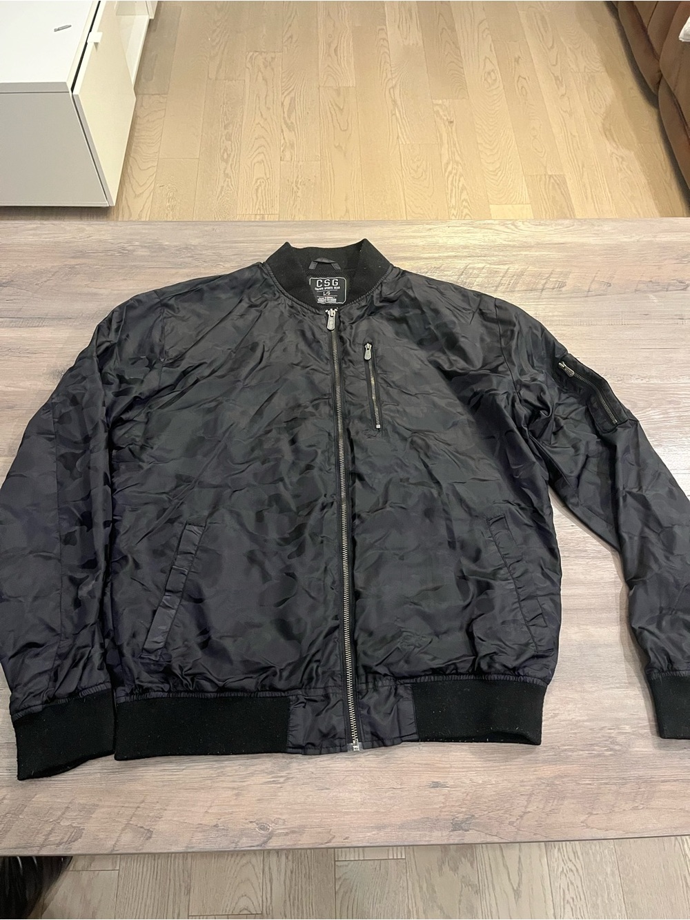 Champion Black Men's Bomber Jacket with Subtle Camo Texture